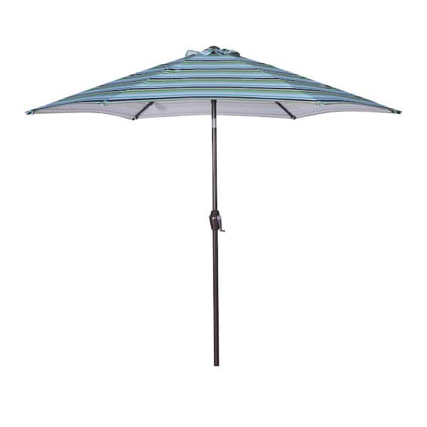 Unbranded 8.6ft. Blue Striped Round Market Table Umbrella with Push Button Tilt and Crank