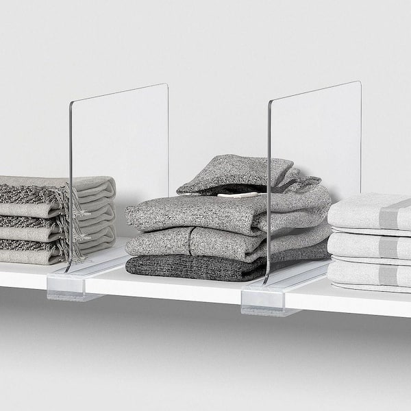 12-Pack Clear Acrylic Shelf Dividers for Closet Organization, Fits Wooden or Vertical Shelves in Bedroom Kitchen, Office