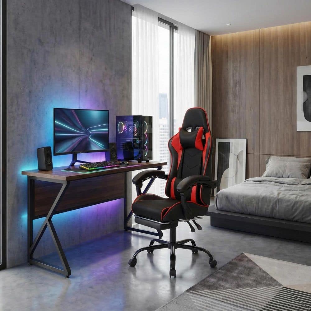 Boyel Living Faux Leather High Back Gaming Chair in Red and Black