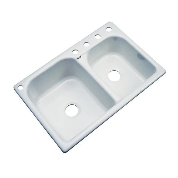 Thermocast Cambridge Drop-In Acrylic 33 in. 5-Hole Double Bowl Kitchen Sink in Sterling Silver