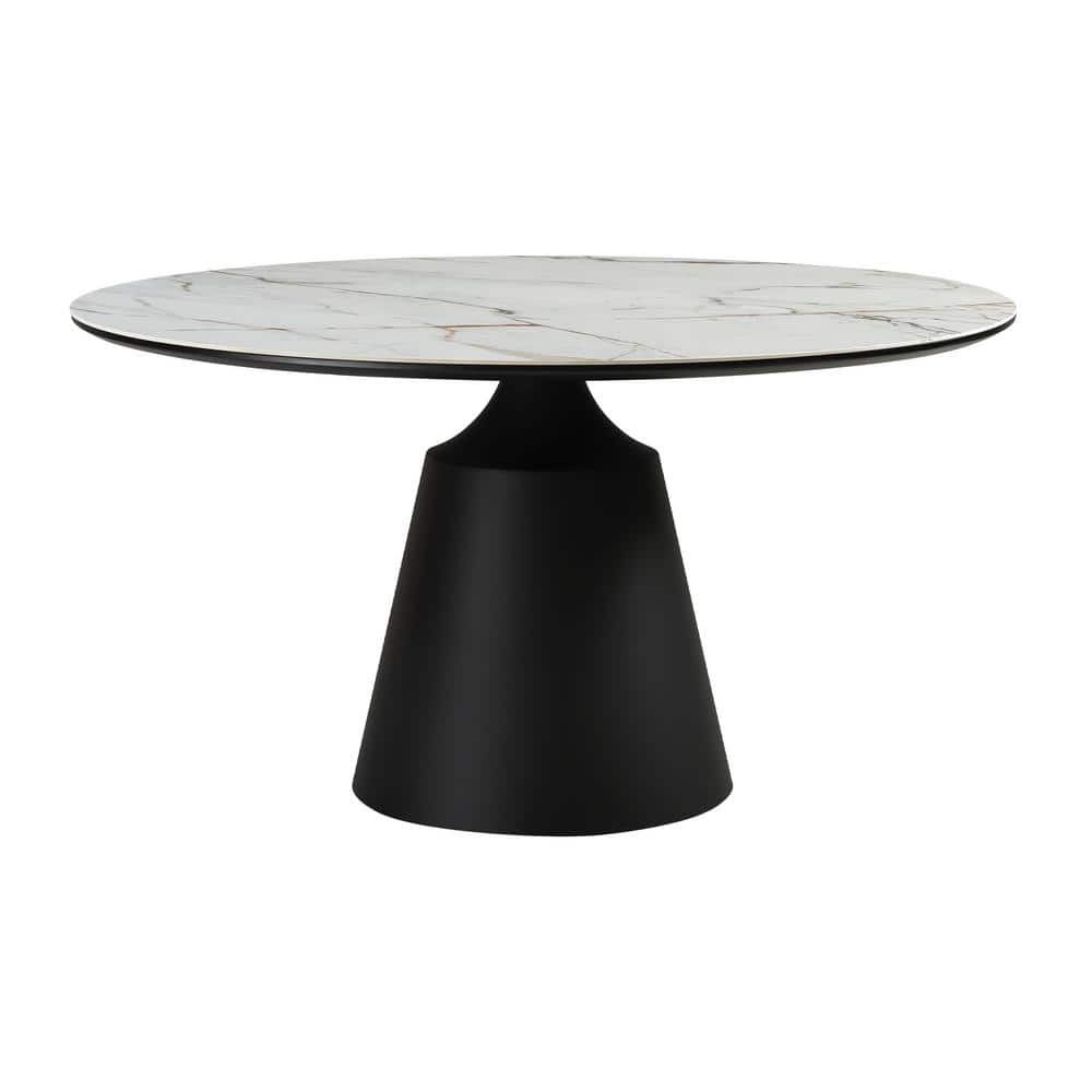 Knox Round Black Marble Top Dining Table with Pedestal Base