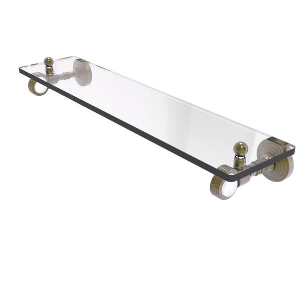 Allied Brass Pacific Grove 22 in. W 3.2 in. H x 5.1 in. D Glass Rectangular Shelf in Antique Brass with Groovy Accents