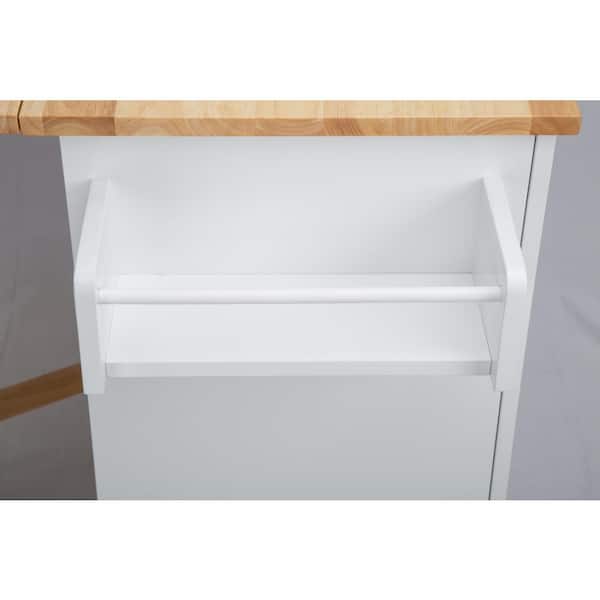 White Wood 53.9 in. Kitchen Island with Extensible Rubber Wood Table Top  With 3-Big Drawers LH-656 - The Home Depot