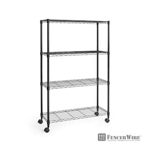 Black 4-Tier Metal Garage Storage Shelving Unit with Leveling Feet and Wheels (36 in. W x 14 in. D x 56 in. H)