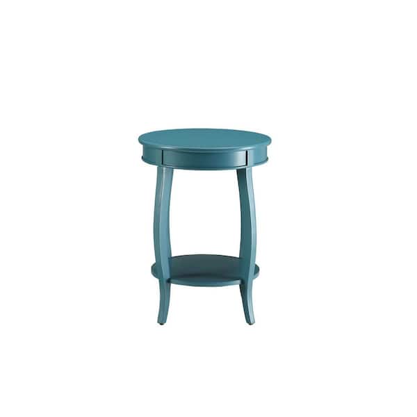 Unbranded 18 in. W Teal Round Wood Side Table
