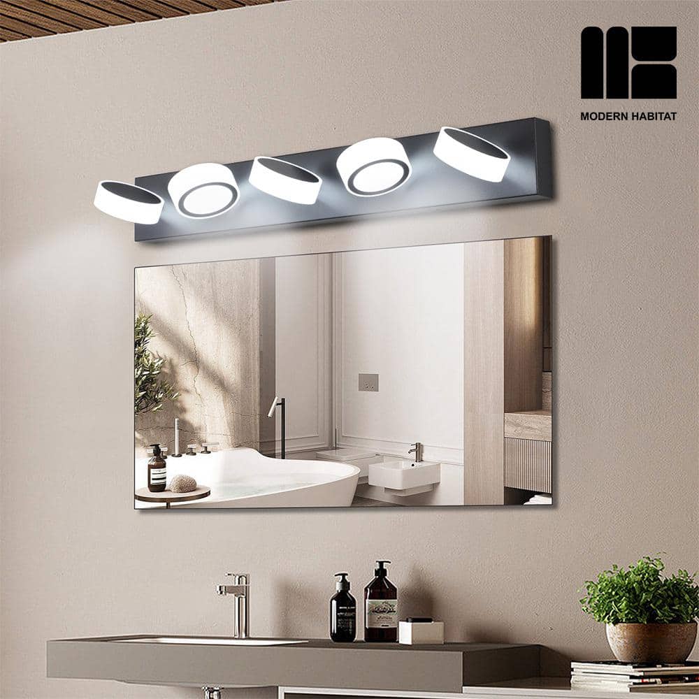 Black Adjustable 5-Light LED Vanity Light with Dome Shade