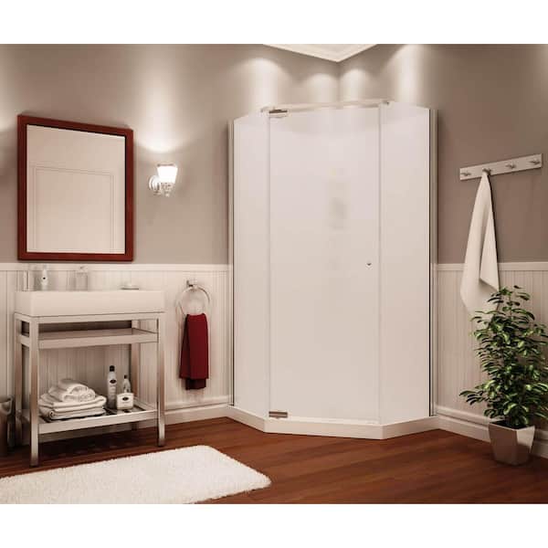 Begonia Pebble 36 in. x 36 in. x 72 in. Center Drain Corner Shower Stall/Kit in White with Frameless Door in Chrome