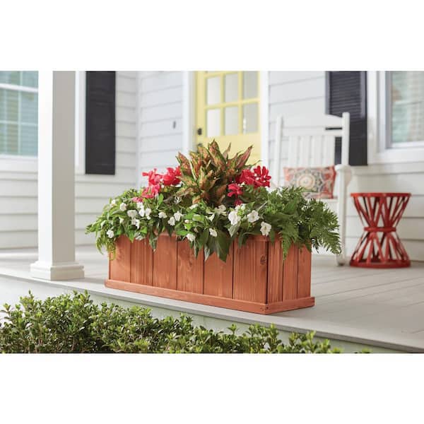 Brooklin Large Stained Brown Wood Planter Box (39.5 in. L x 11.5 in. W x 11.5 in. H)