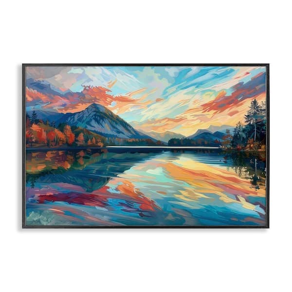 Stupell Industries Abstract Swirled Lake and Mountain by LSR Design Studio Black Framed Nature Giclee Art Print 16 in. x 24 in.