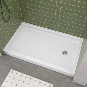 60 in. L x 36 in. W Single Threshold Alcove Shower Pan Base with Right Drain in White Rectangle Acrylic Shower Base