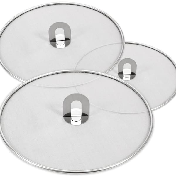 Stainless Steel Splatter Screen with Grease Splatter Guard, and Fold Flat Knob for Kitchen and Frying Pan (3-Pack)