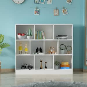 40.9 in. H x 47.2 W White Wood 10-Shelf Freestanding Standard Bookcase Display Bookshelf With Cubes