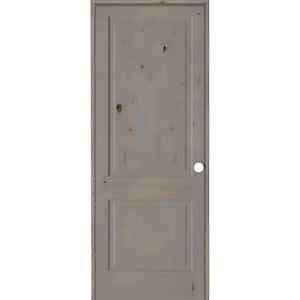 36 in. x 96 in. Rustic Knotty Alder Wood 2-Panel Square Top Left-Hand/Inswing Grey Stain Single Prehung Interior Door