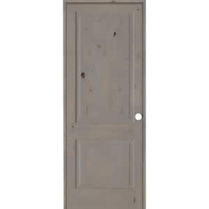 42 in. x 96 in. Rustic Knotty Alder Wood 2 -Panel Square Top Left-Hand/Inswing Grey Stain Single Prehung Interior Door