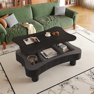 Polibi 12 in. Walnut Rectangle MDF Coffee Table for Living Room RS