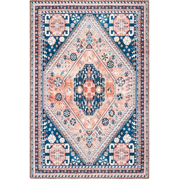 nuLOOM Nevaeh Machine Washable Bohemian Medallion Blue 9 ft. x 12 ft. Area Rug