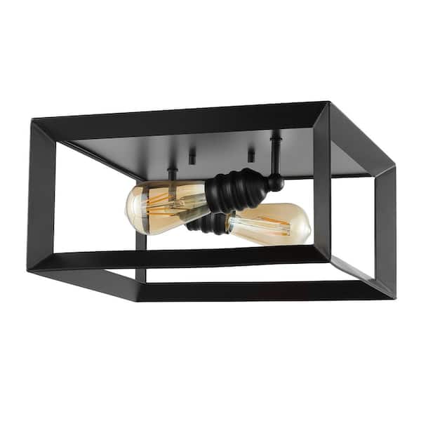 Marfa Square 13 in. 2-Light Oil Rubbed Bronze Iron Modern Farmhouse LED Flush Mount