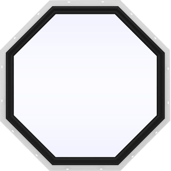 JELD-WEN 48 in. x 48 in. V-2500 Series Bronze Exterior/White Interior FiniShield Vinyl Fixed Octagon Window w/ Low-E 366 Glass