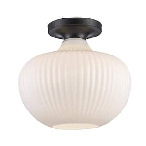 Aristo 12 in. 1-Light Black Semi-Flush Mount Kitchen Ceiling Light Fixture with Frosted Glass Shade