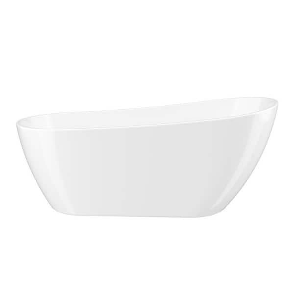 66.94 in. x 31.5 in. Freestanding Soaking Bathtub Slipper with Integral Drain in Glossy White