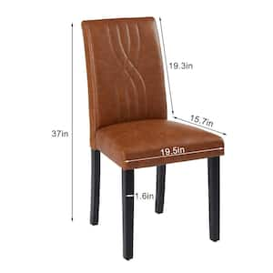 Upholstered Dining Chairs Set of 4 Brown Modern PU Leather and Solid Wood Legs and High Back Dining Room Chairs