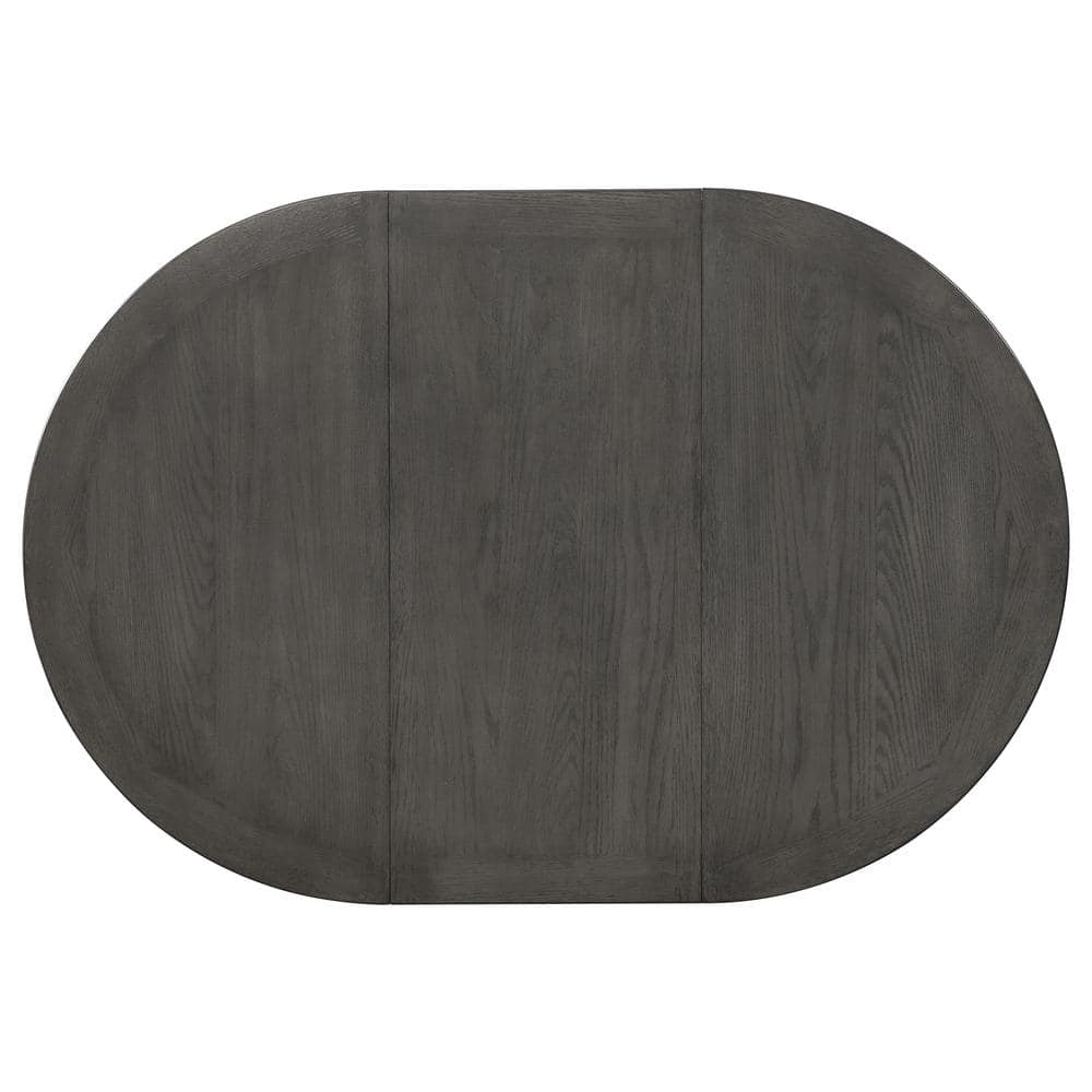 Transitional Medium Grey Extendable Oval Dining Table with Storage