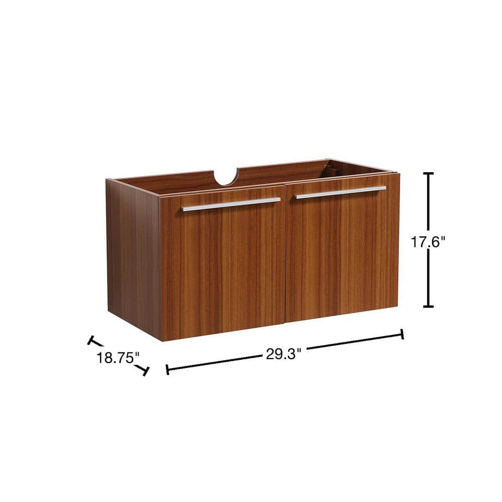 Teak Wall-Mounted Single Sink Vanity with Acrylic Top