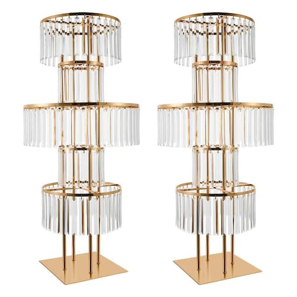 Gold Round 5-Tier Acrylic Pendants Metal Iron Frame Decorative Stands Wedding Birthday Decoration Stands (Set of 2)