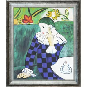 Harlequin Leaning On His Elbow by Pablo Picasso Athenian Distressed Silver Framed Oil Painting Art Print 25 in. x 29 in.