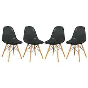Dover Black Modern Eiffel Base Plastic Dining Chair With Wood Legs Transparent (Set of 4)
