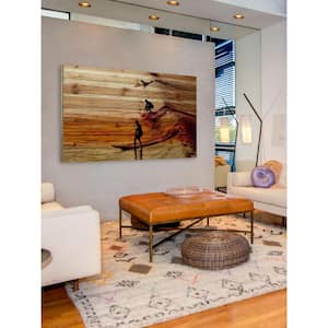 24 in. H x 36 in. W "Surfing the Wave" by Parvez Taj Printed Natural Pine Wood Wall Art