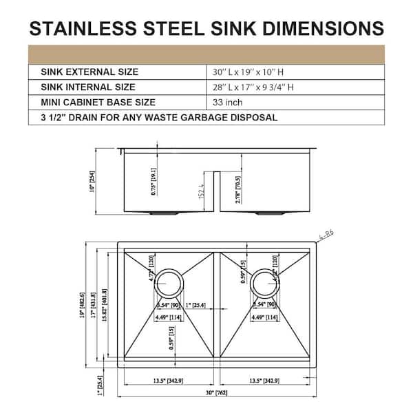 Logmey 30 in. Undermount Workstation Sink with Low Divide 16