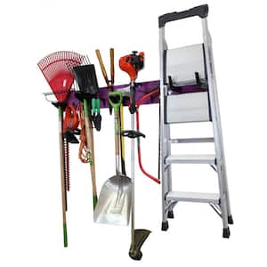 8 in. H x 64 in. W Garage Tool Storage Lawn and Garden Tool Organizer Rack with Colorful Purple Pegboard and Black Hooks