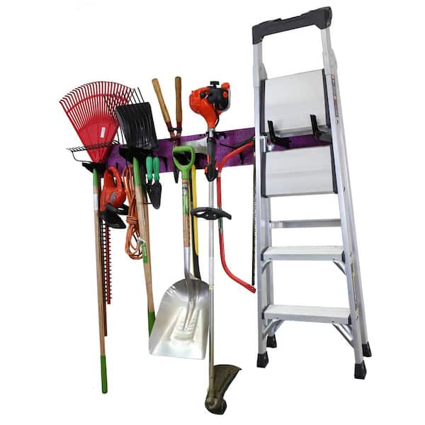 8 in. H x 64 in. W Garage Tool Storage Lawn and Garden Tool Organizer Rack with Colorful Purple Pegboard and Black Hooks