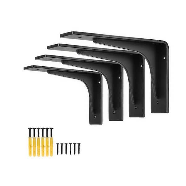 6 x 4 in. Heavy Duty L Shelf Bracket Premium Alloy Metal Matte Black Countertop Support Hardware 4-Pack