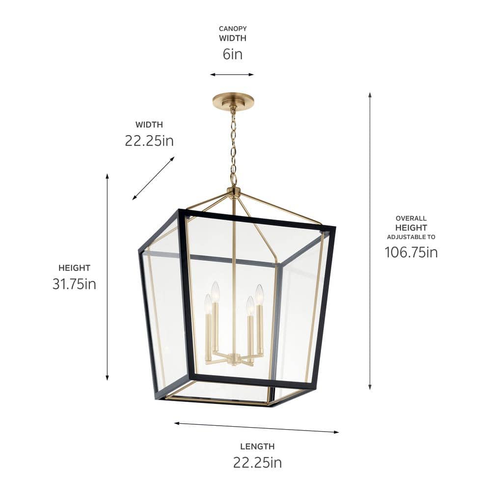 Delvin 31.75 Inch 4-Light Clear Glass Pendant in Champagne Bronze