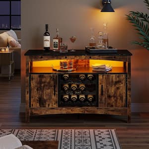 50 in. Rustic Brown Versatile Sideboard and Bar Cabinet Combo with LED Lights Removable Wine Rack