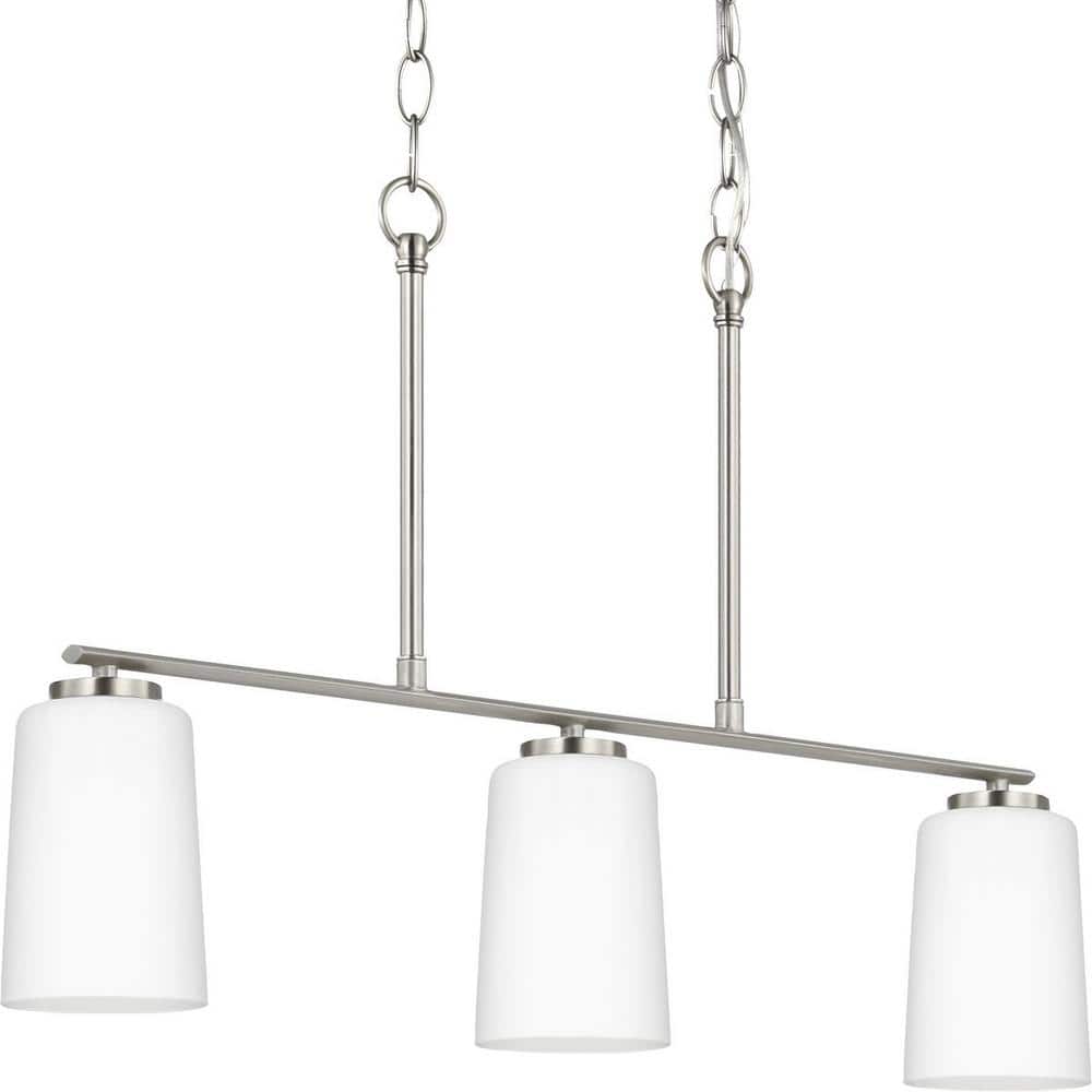 Progress Lighting Mast 4-Light Brushed Nickel Farmhouse Etched Glass Linear Large Hanging Kitchen Island Light