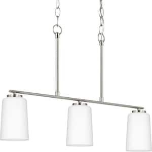 Adley Collection 3-Light Brushed Nickel Etched White Opal Glass New Traditional Linear Chandelier