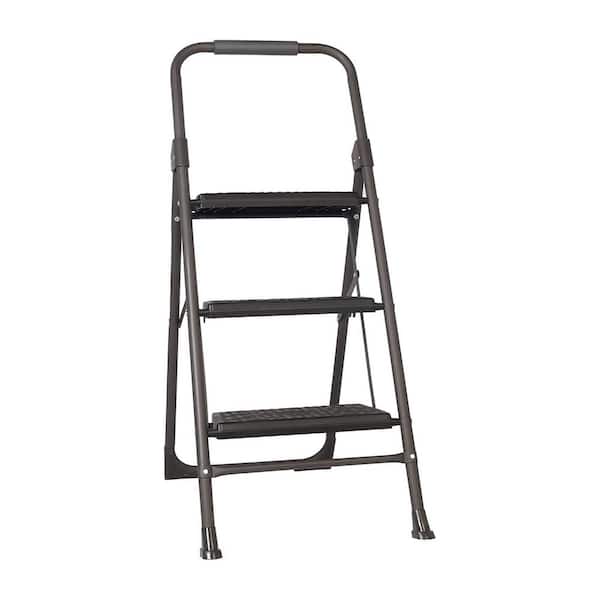Amucolo 3-Step Steel Ladder，Folding Step Ladder Step Stool with Wide Anti-Slip Pedal，330 lbs. Load Capacity