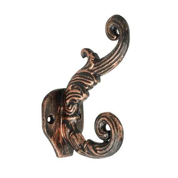 Mascot Hardware Floral Scroll 4-1/10 in. Distressed Copper Hat and Coat Hook