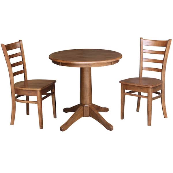 International Concepts 3-Piece 30 in. Bourbon Oak Round Dining Table and 2-Side Chairs