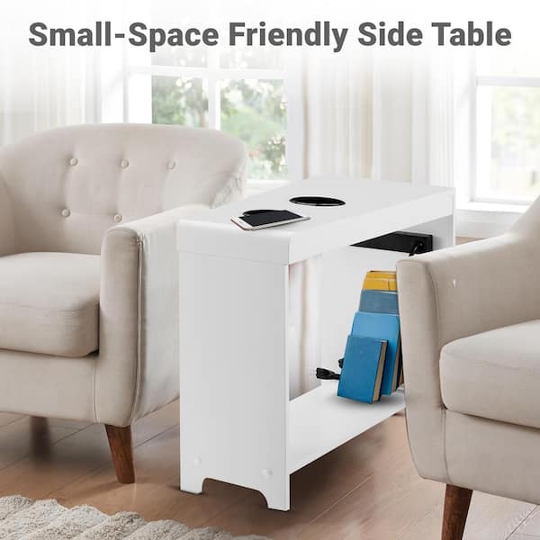 MAYKOOSH White End Table with Charging Station, USB Ports