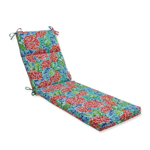 Pillow Perfect Floral 21 x 28.5 Outdoor Chaise Lounge Cushion in Pink/Blue Garden Blooms