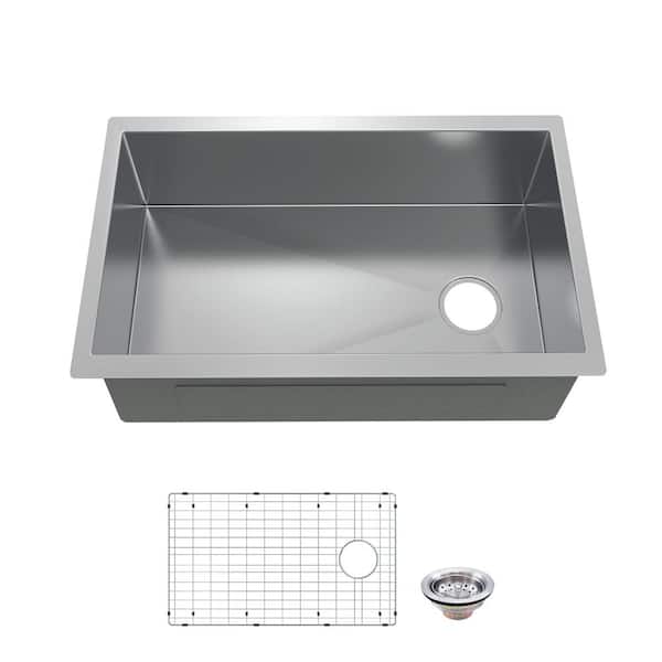 Glacier Bay Professional Zero Radius 32 in. Undermount Single Bowl 16 Gauge Stainless Steel Kitchen Sink with Accessories