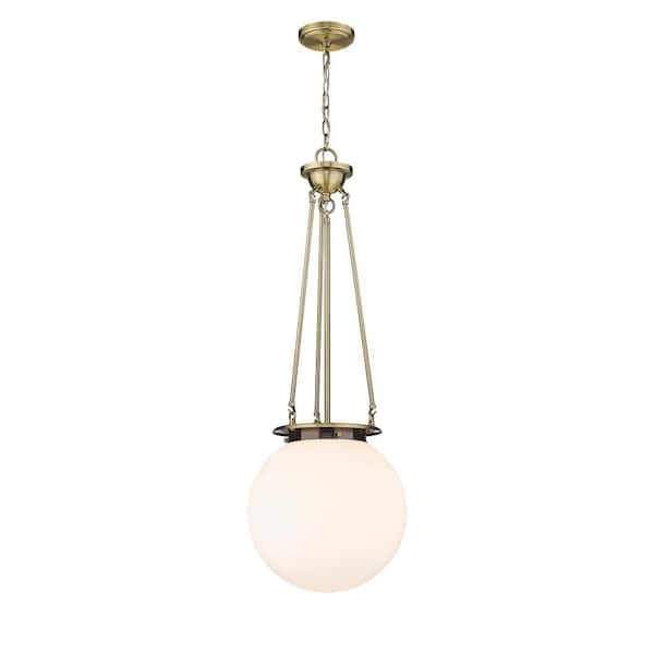 Beacon 100-Watt 1-Light Antique Brass Shaded Mini Pendant Light with Painted Glass Shade