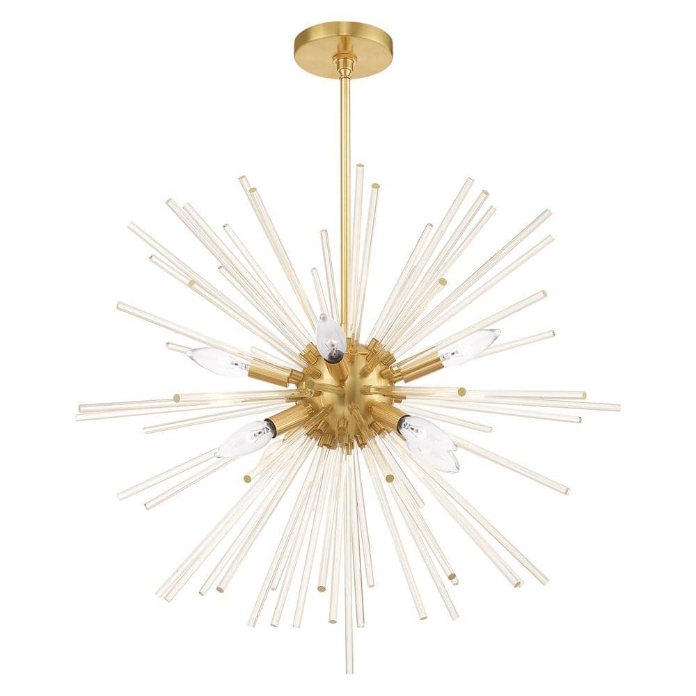 Elegant Utopia 8-Light Satin Brass Chandelier with Crystal Rods