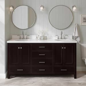 Cambridge 67 in. W x 22 in. D x 36 in. H Double Bath Vanity in Espresso with Pure White Qt. Top with White Basins