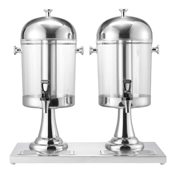 Beverage Dispenser, 2.1 Gal. x 2 Drink Dispenser for Parties, Stainless Steel + Plastic Juice Dispensers with Tray