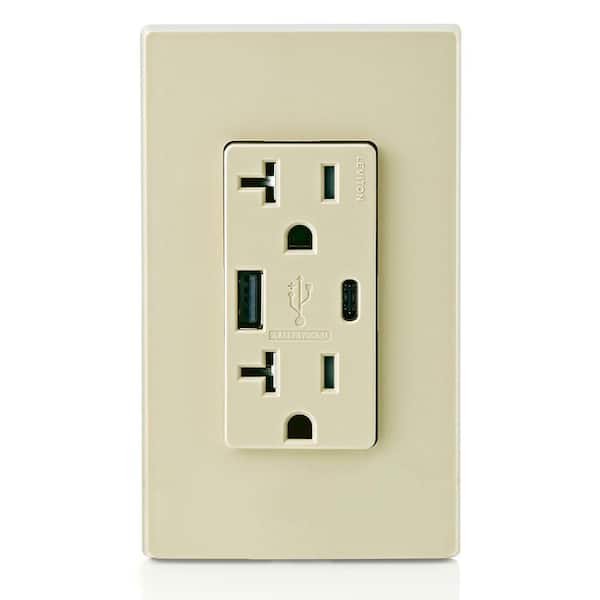 20 Amp Tamper Resistant Duplex Outlet with Type A and Type-C USB Chargers, Ivory T5833-I